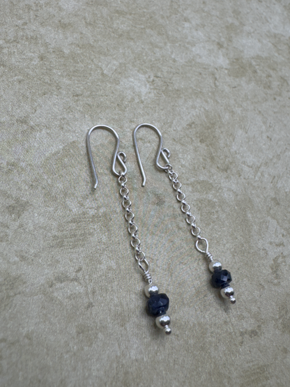 Sterling Silver Deep Blue Sapphire Simple Chain Dangles