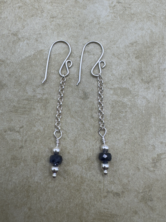 Sterling Silver Deep Blue Sapphire Simple Chain Dangles