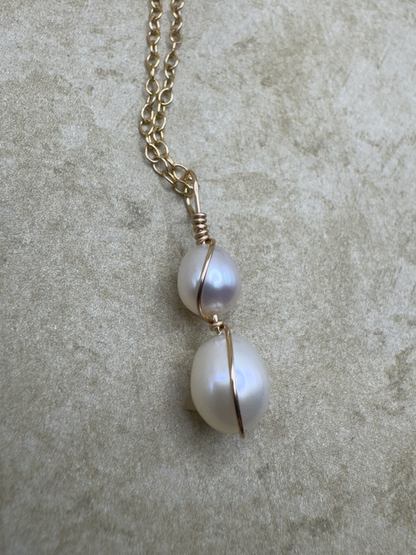 Yellow Gold-Filled Double Pearl Artisan Simplicity Pendent