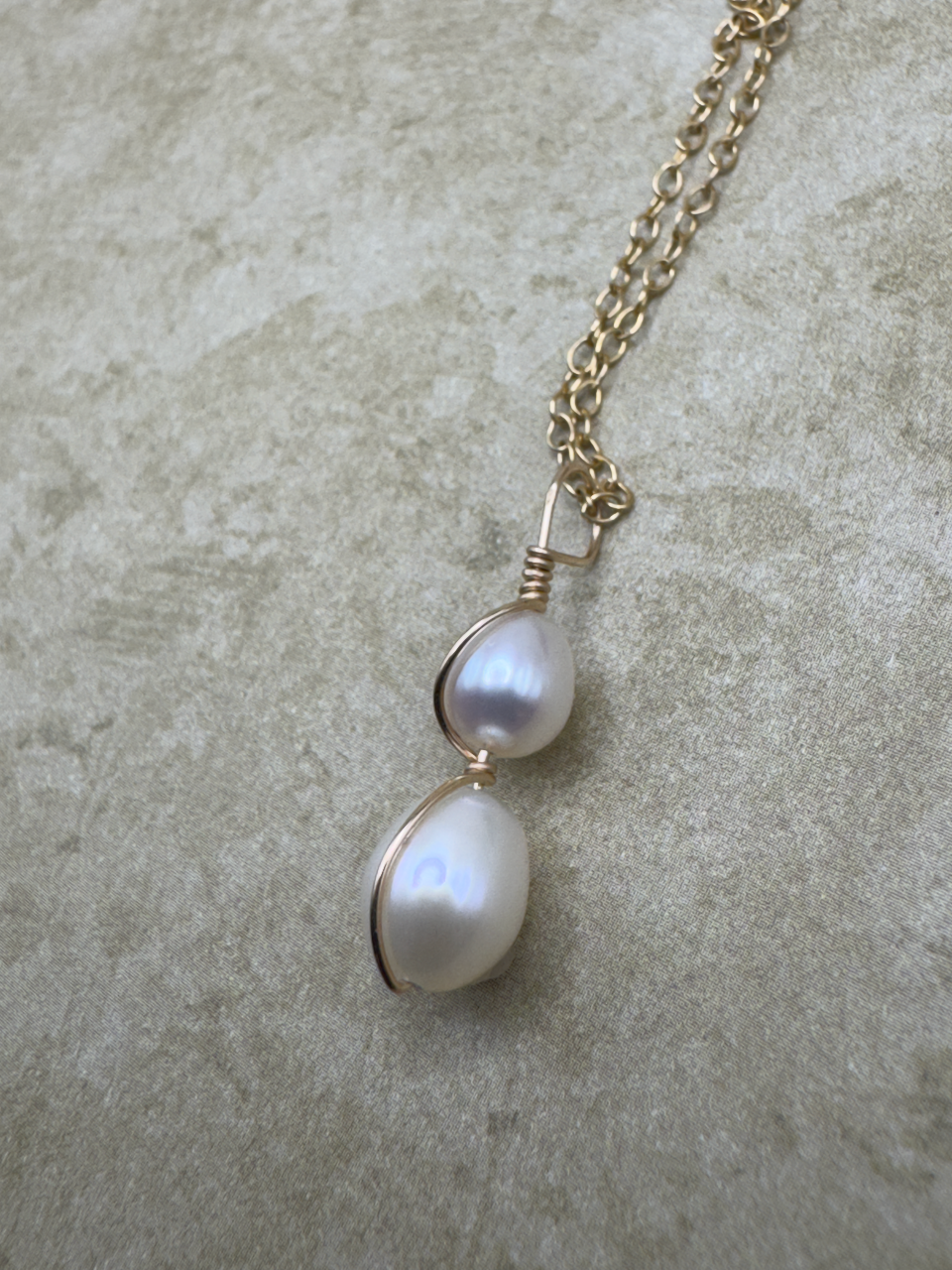 Yellow Gold-Filled Double Pearl Artisan Simplicity Pendent
