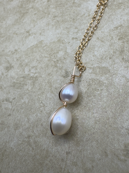 Yellow Gold-Filled Double Pearl Artisan Simplicity Pendent