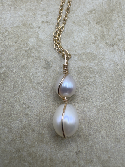 Yellow Gold-Filled Double Pearl Artisan Simplicity Pendent