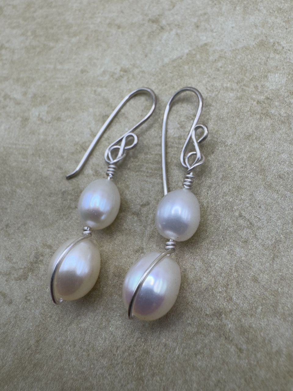 Sterling Silver Double Pearl Artisan Drops