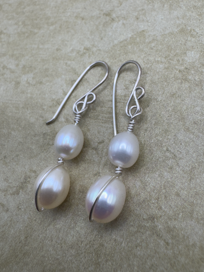 Sterling Silver Double Pearl Artisan Drops