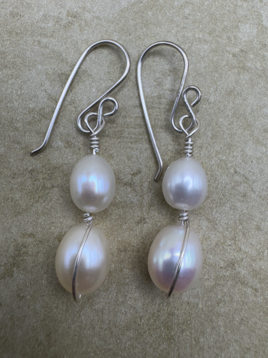 Sterling Silver Double Pearl Artisan Drops