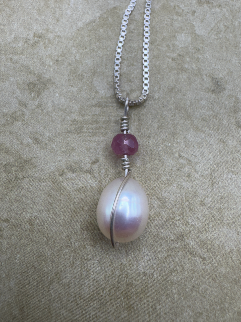 Sterling Silver Pink Sapphire Freshwater Pearl Drop Pendent