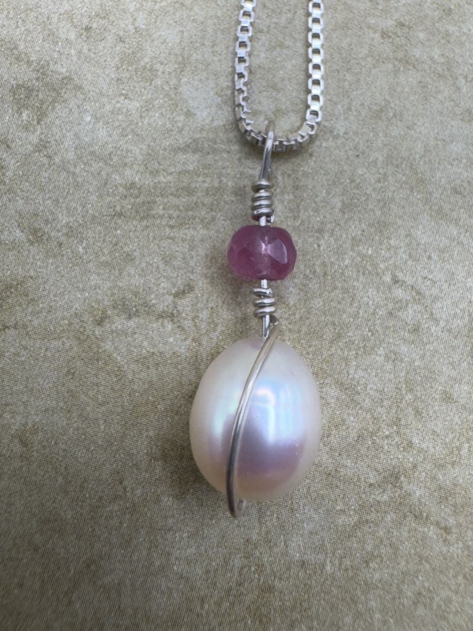 Sterling Silver Pink Sapphire Freshwater Pearl Drop Pendent