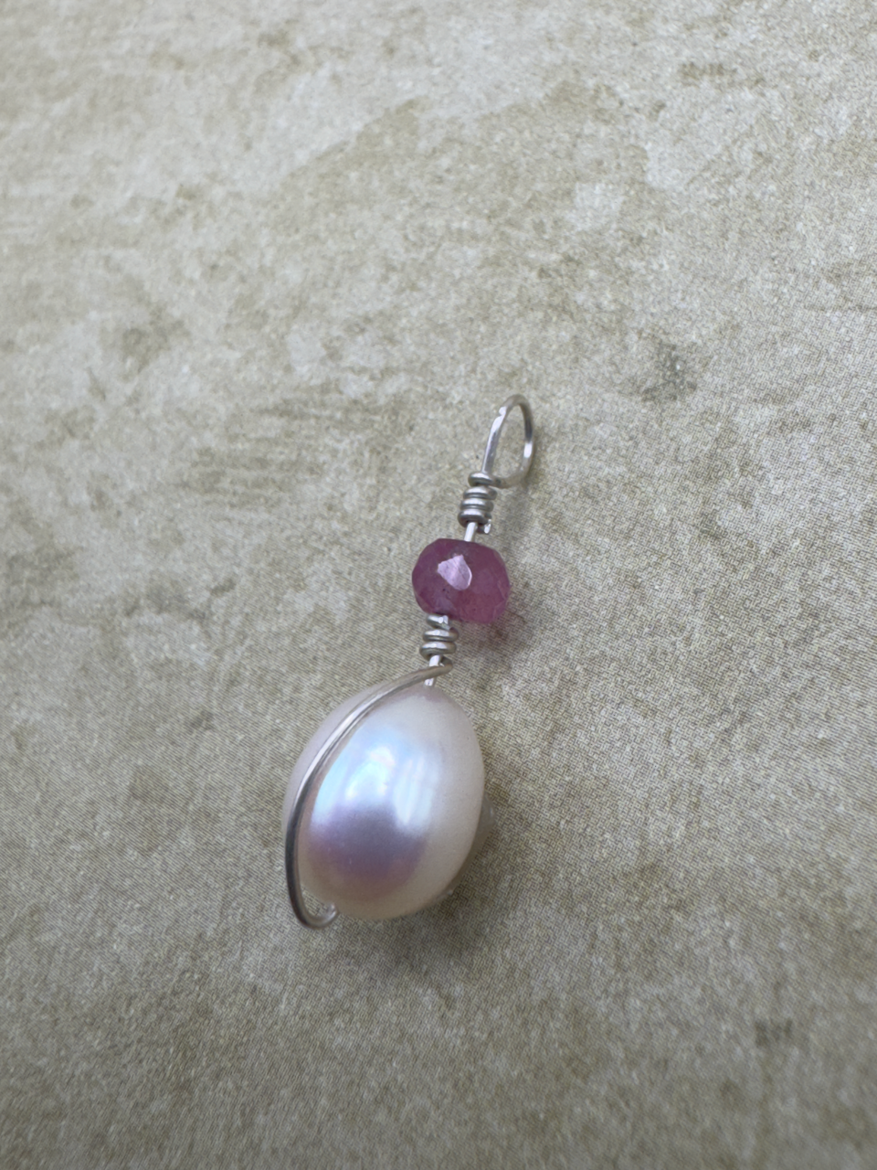 Sterling Silver Pink Sapphire Freshwater Pearl Drop Pendent