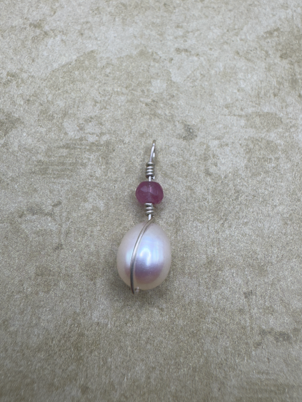 Sterling Silver Pink Sapphire Freshwater Pearl Drop Pendent