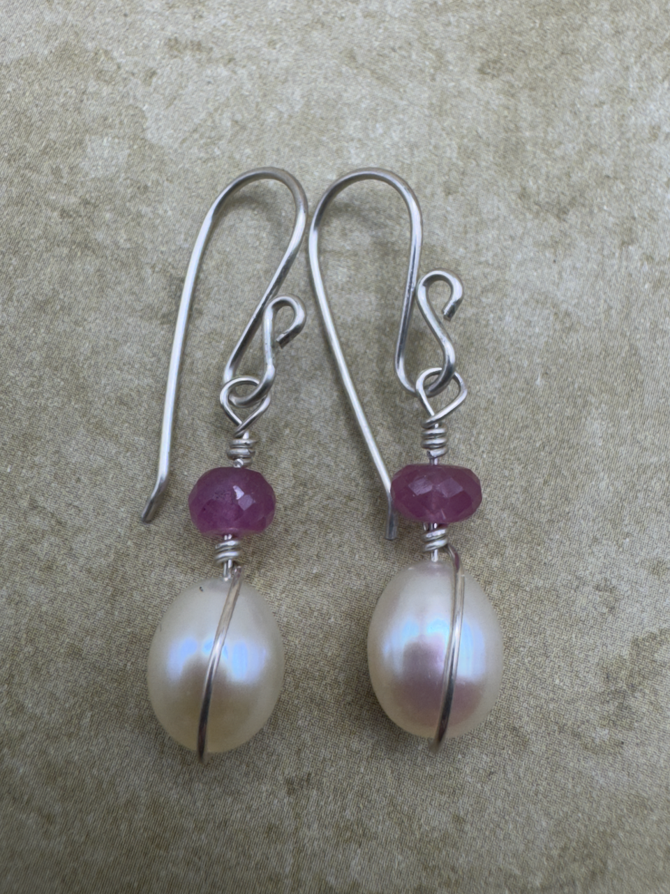 Sterling Silver Pink Sapphire Freshwater Pearl Drops