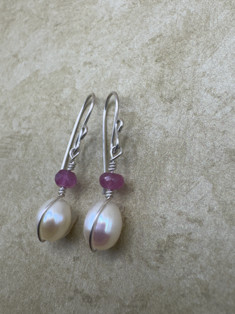 Sterling Silver Pink Sapphire Freshwater Pearl Drops